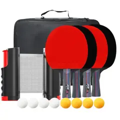 GENERICO - Kit 4 Paletas De Ping Pong + Malla + 8 Pelotas + Estuche
