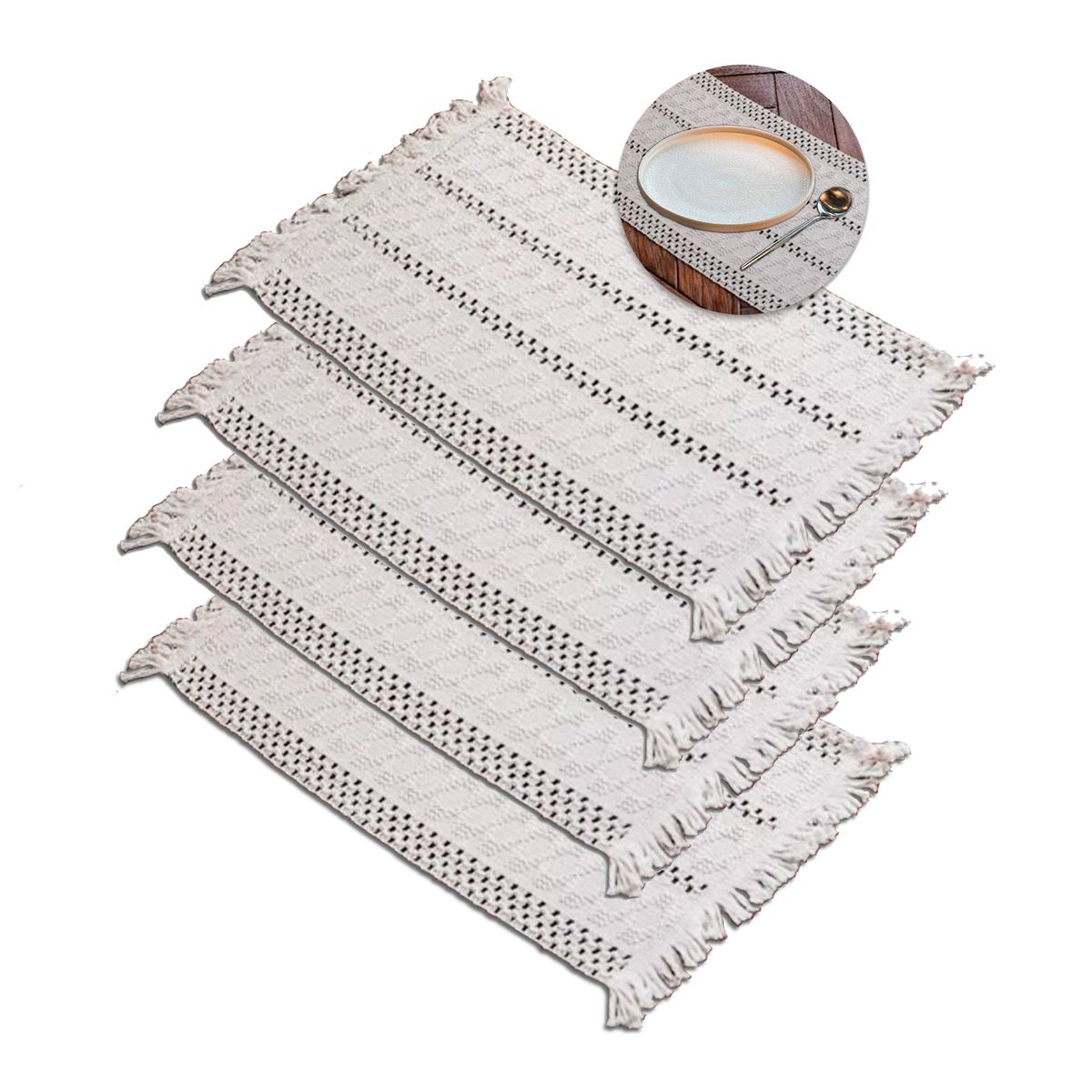 GENERICO - Set 4 Individuales Rectangulares blanco Comedor 50cmx30cm