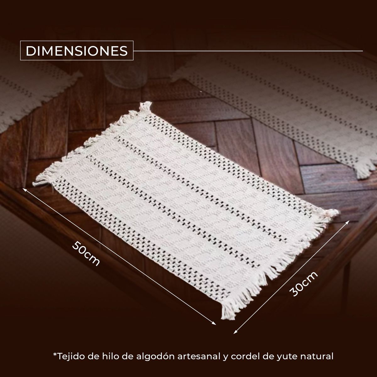 GENERICO - Set 4 Individuales Rectangulares blanco Comedor 50cmx30cm