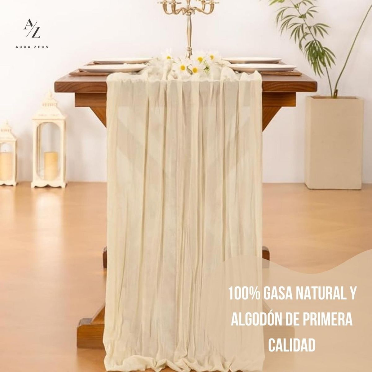 AZ AURAZEUS - Camino De Mesas Gasa Rectangular Mantel Centro Tela 300 x 90 Cm Az