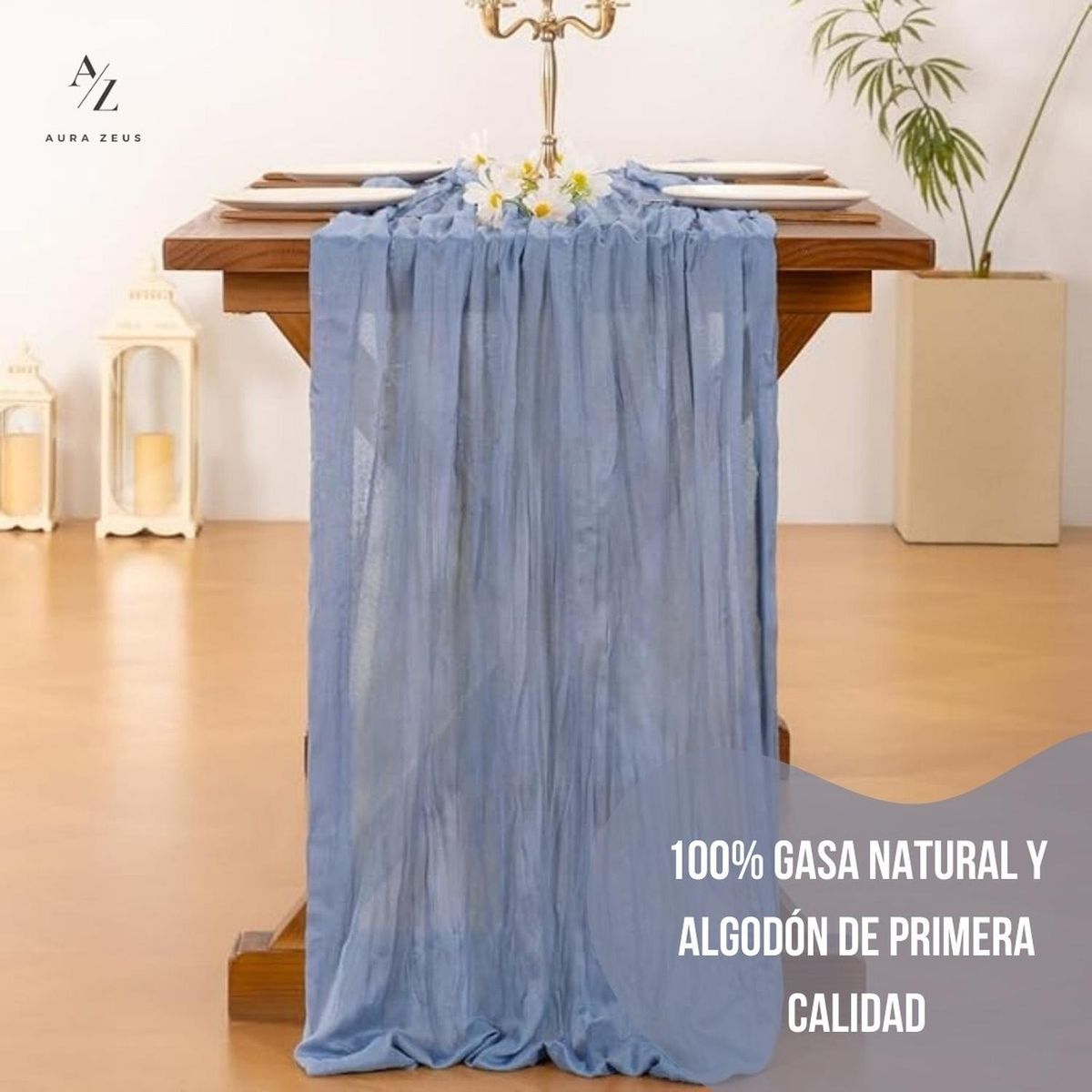 AZ AURAZEUS - Camino De Mesas Gasa Rectangular Mantel Centro Tela 300 x 90 Cm Az