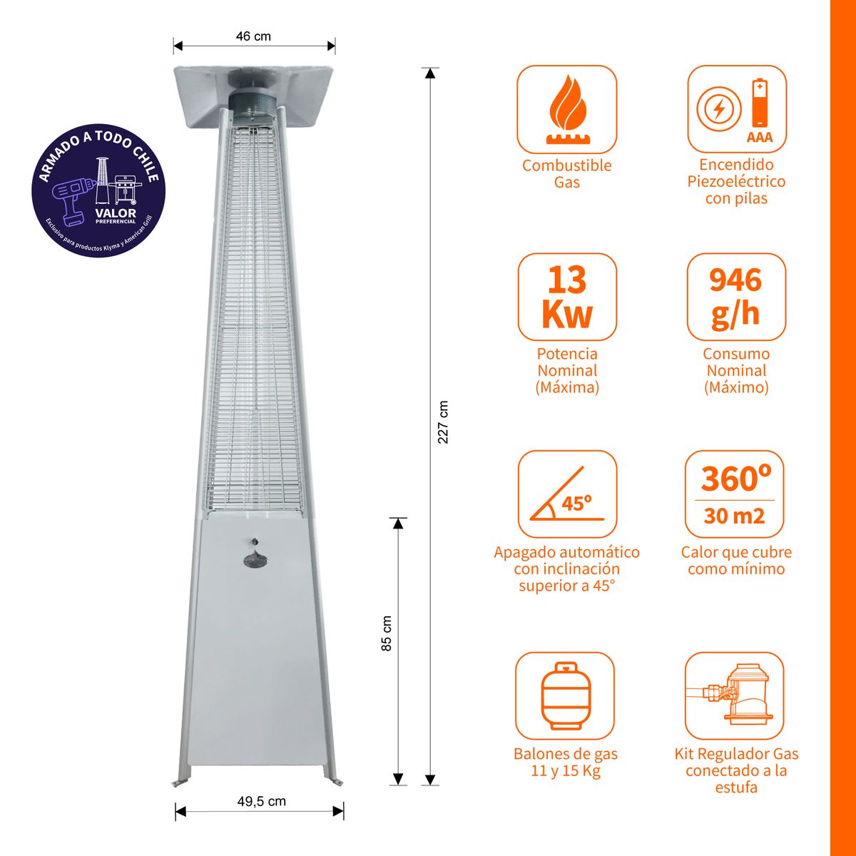 KLYMA - Estufa a Gas Exterior Terraza OBELISK White