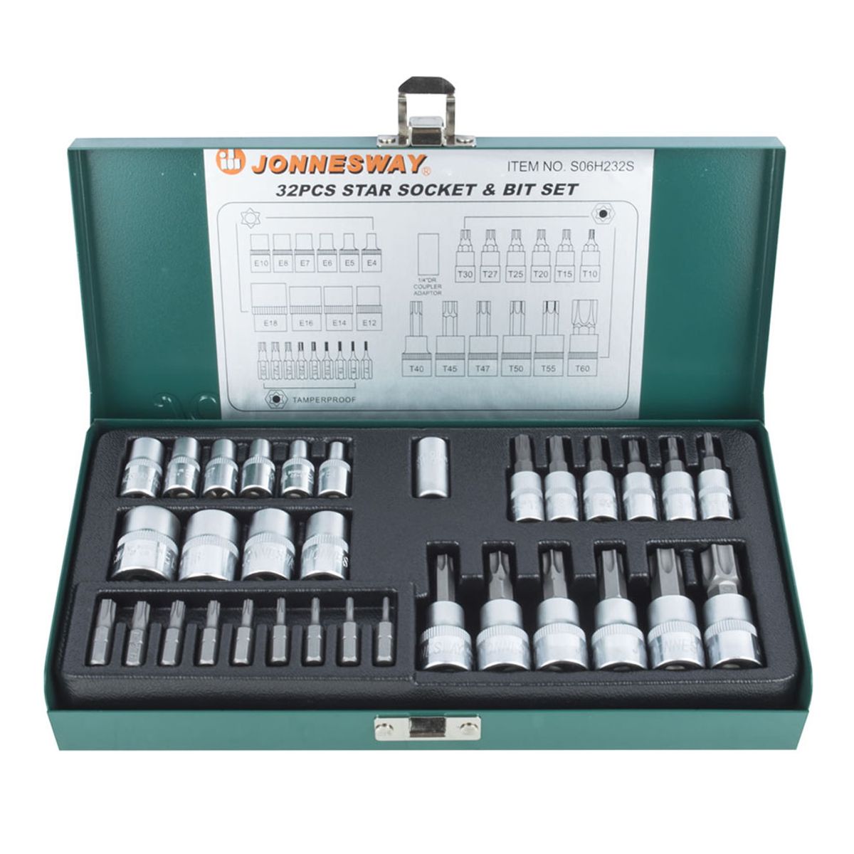JONNESWAY - Juego de Dados y Puntas Torx Jonnesway 1/4 y 3/8 - 32 Piezas