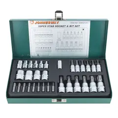 JONNESWAY - Juego de Dados y Puntas Torx 1/4 y 3/8 - 32 Piezas