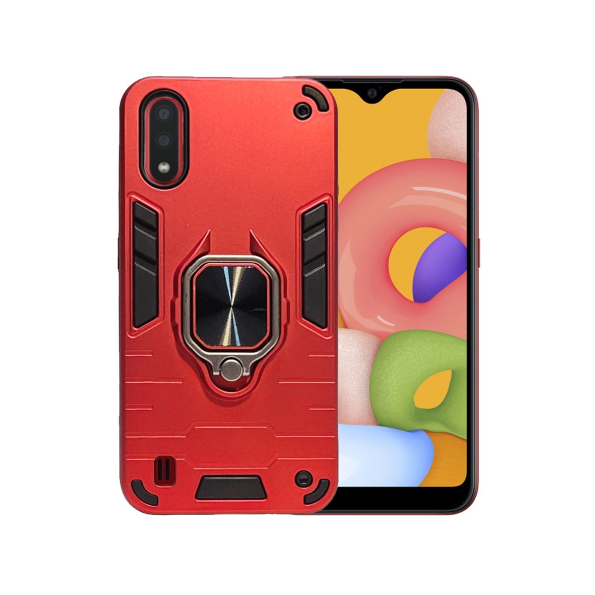 GENERICO - CARCASA ANILLO ANTIGOLPE PARA CELULAR SAMSUNG A01 COLOR ROJO