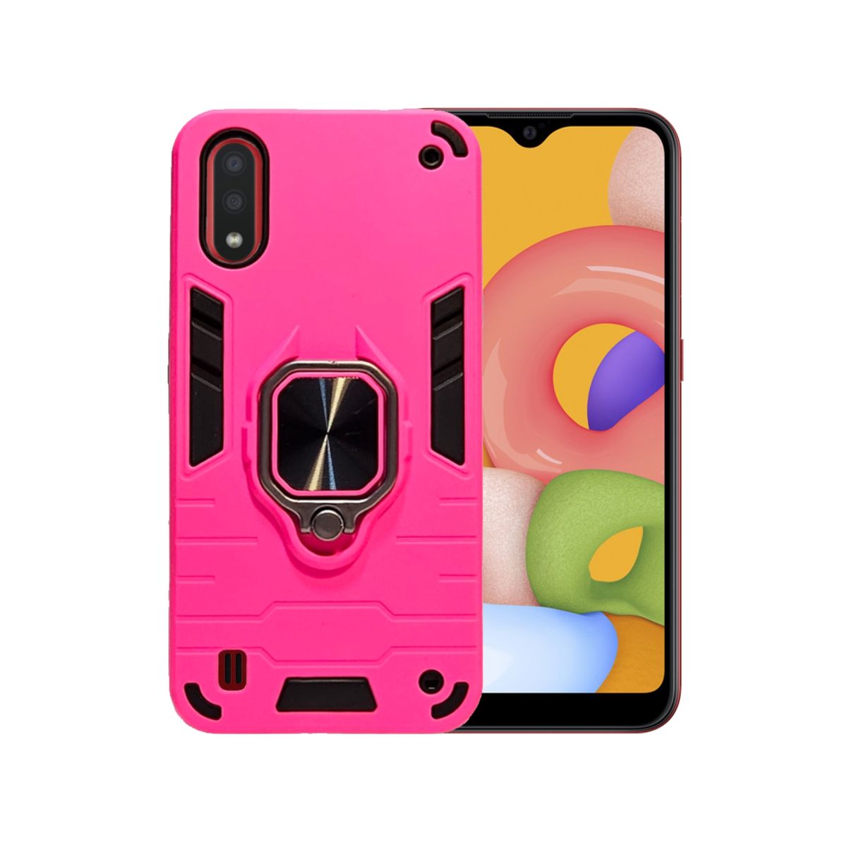GENERICO - CARCASA ANILLO ANTIGOLPE PARA CELULAR SAMSUNG A01 COLOR FUCSIA