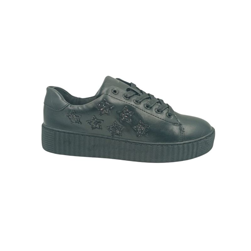 HERIEL - Zapatilla Negra Estrellas Mujer.