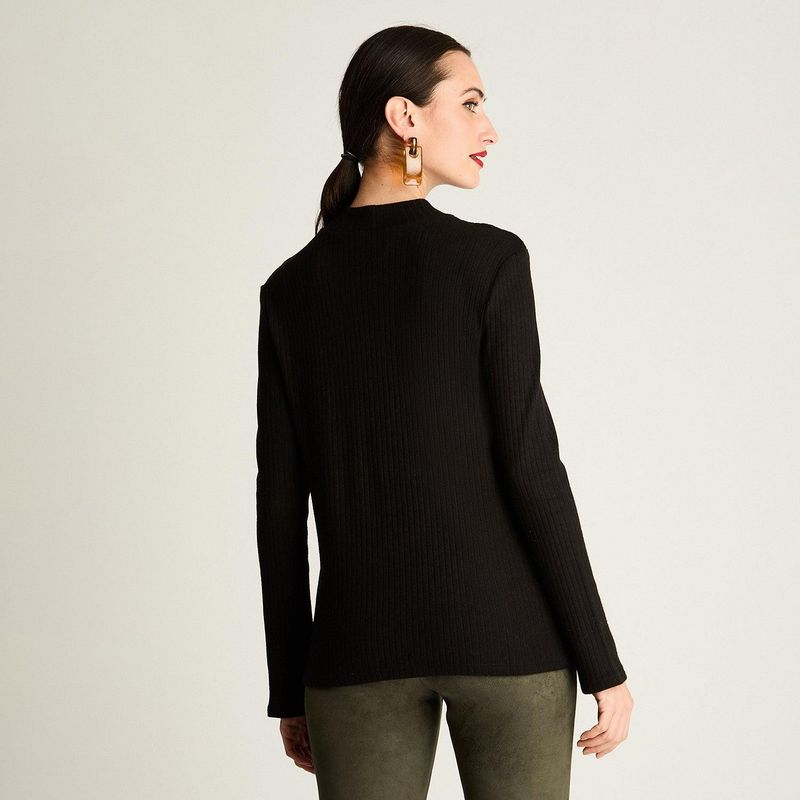 CURVI - Polera Rib, Cuello Mock Negro