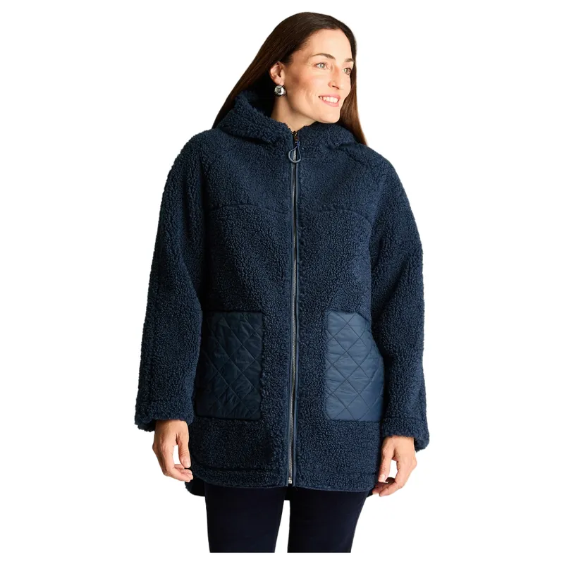 CURVI - Polerón Sherpa Bondeado En Suede, Dos Bolsillos Quilted Azul
