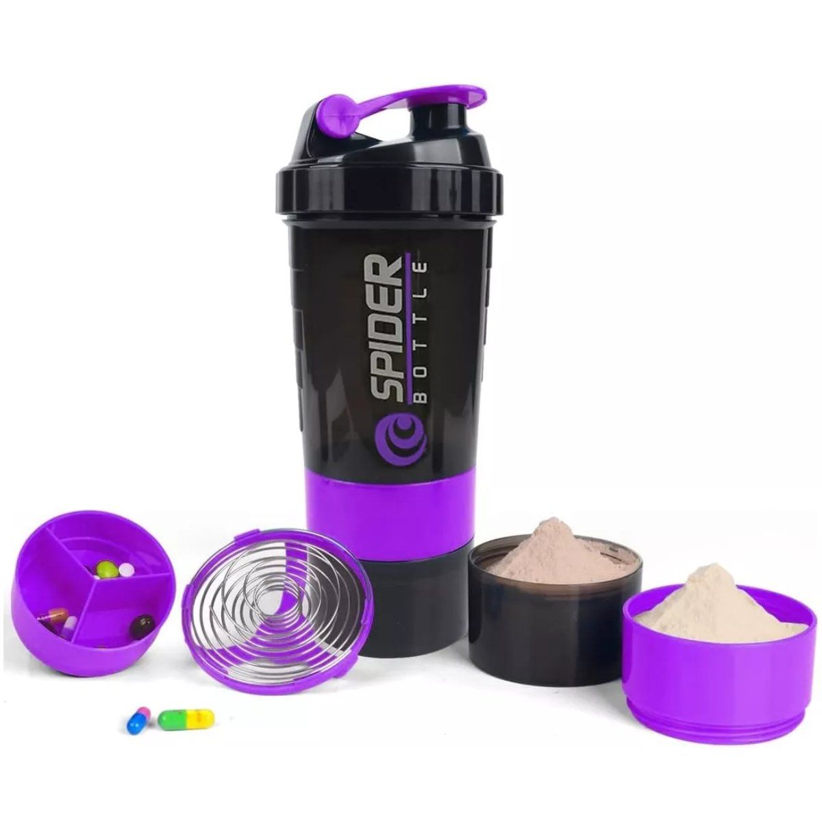 SPIDER TECH - Botella Deportiva Shaker Proteina Mezclador Batidos Fitness
