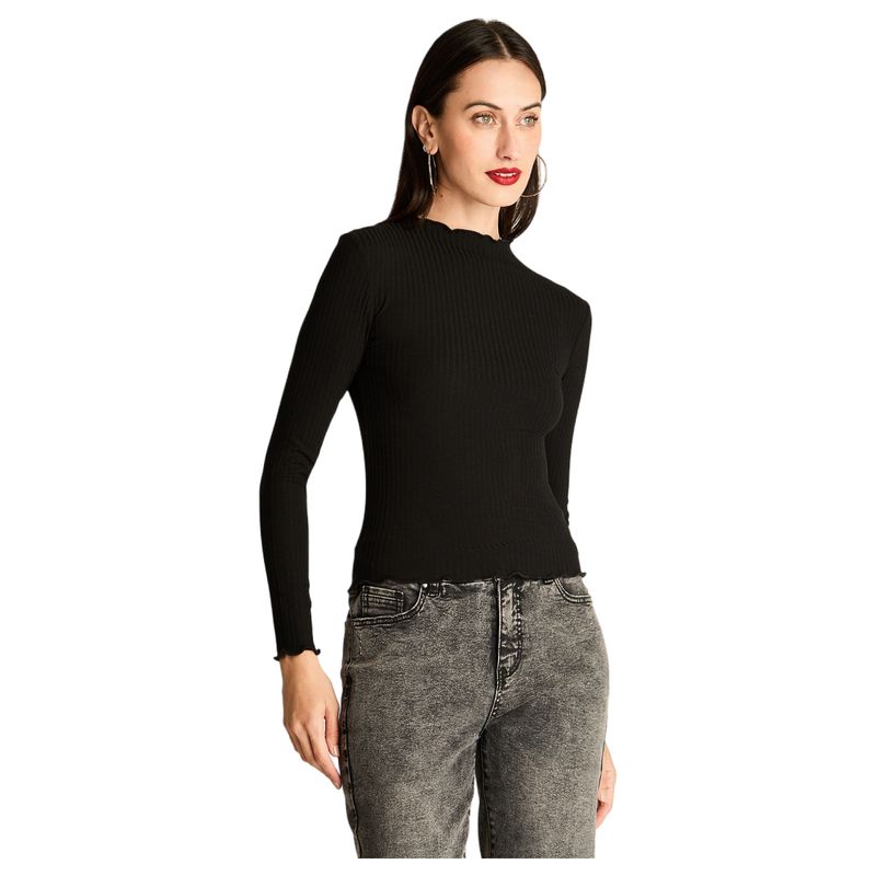 ACUARELA - Polera Cuello Roule Manga Larga Basica Negro