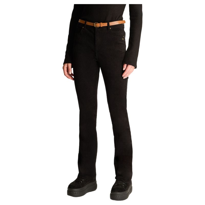 CURVI - Pantalón De Cotele 5 Bolsillos Con Cinturón Negro