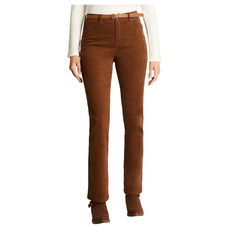 CURVI - Pantalón De Cotele 5 Bolsillos Con Cinturón Café