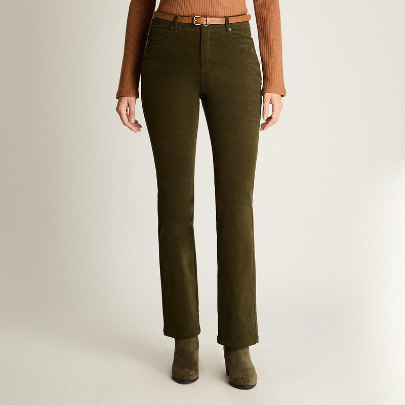 CURVI - Pantalón De Cotele 5 Bolsillos Con Cinturón Verde