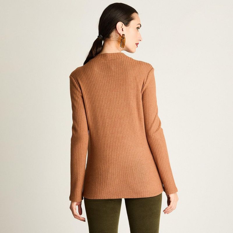 CURVI - Polera Rib, Cuello Mock Camel