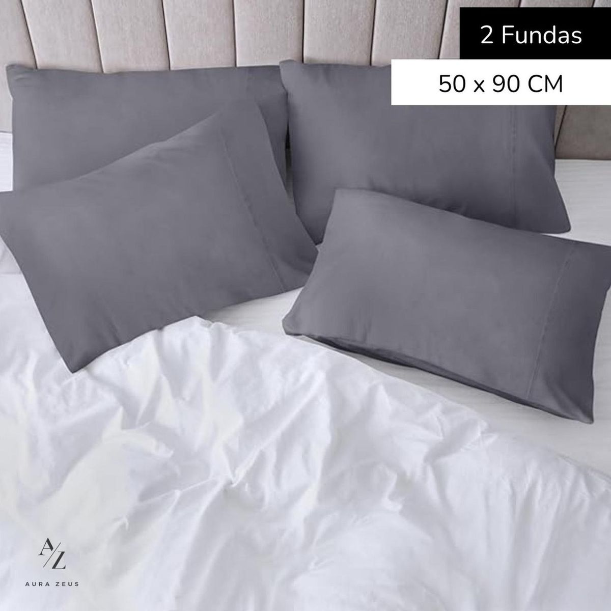 AZ AURAZEUS - Set 2 Fundas De Almohada 50 x 90 Gris Suave Hilos Aura Zeus