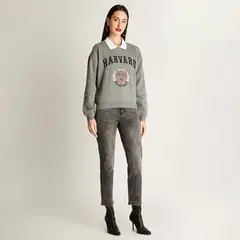 ACUARELA - Polerón Con Aplicación De Cuello Print Gris