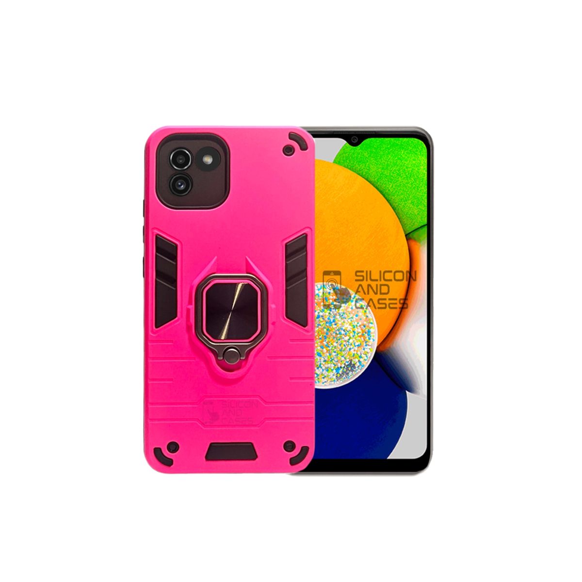 GENERICO - CARCASA ANILLO ANTIGOLPE PARA CELULAR SAMSUNG A03 COLOR FUCSIA