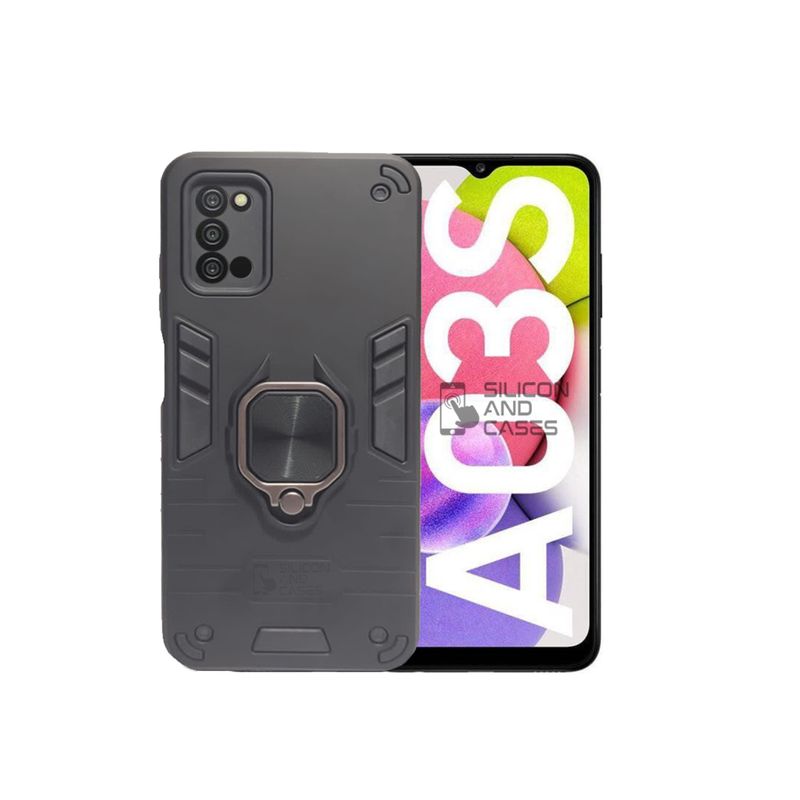 GENERICO - CARCASA ANILLO ANTIGOLPE PARA CELULAR SAMSUNG A03S COLOR NEGRO