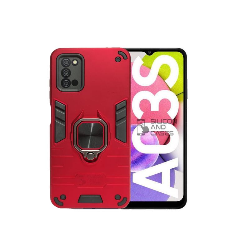 GENERICO - CARCASA ANILLO ANTIGOLPE PARA CELULAR SAMSUNG A03S COLOR ROJO