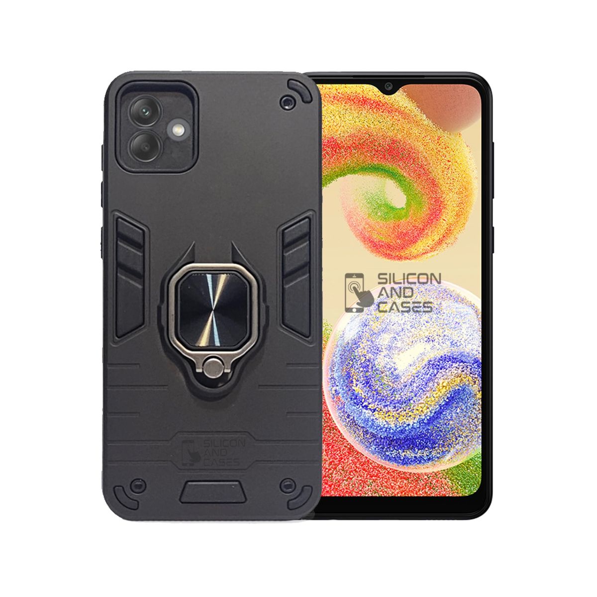 GENERICO - CARCASA ANILLO ANTIGOLPE PARA CELULAR SAMSUNG A04 COLOR NEGRO