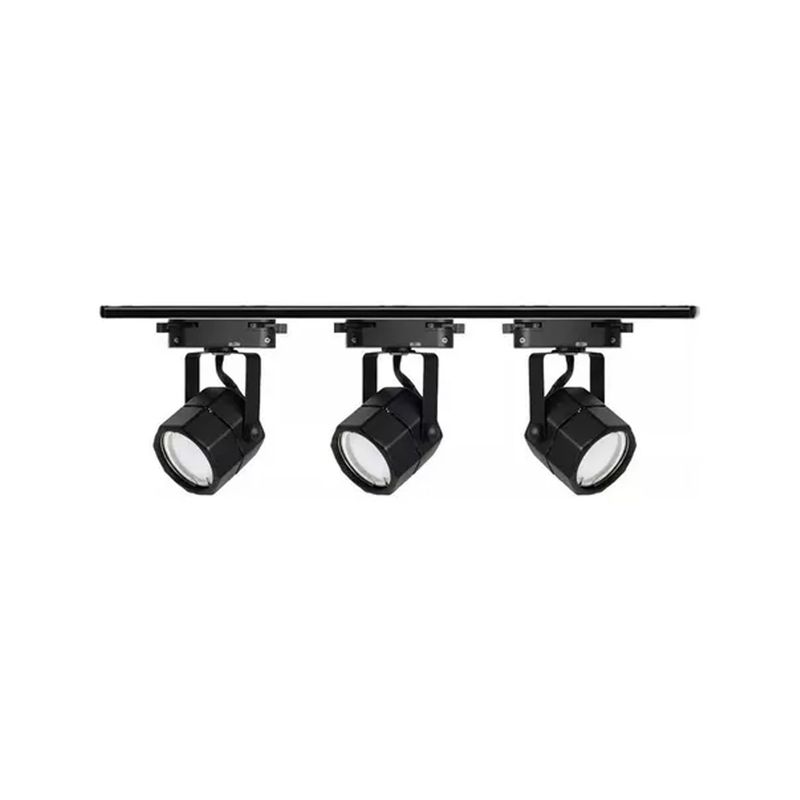 GENERICO - Lámpara Riel 3 Focos Hexagonal Luz Cálida 1mt Negro Moderno