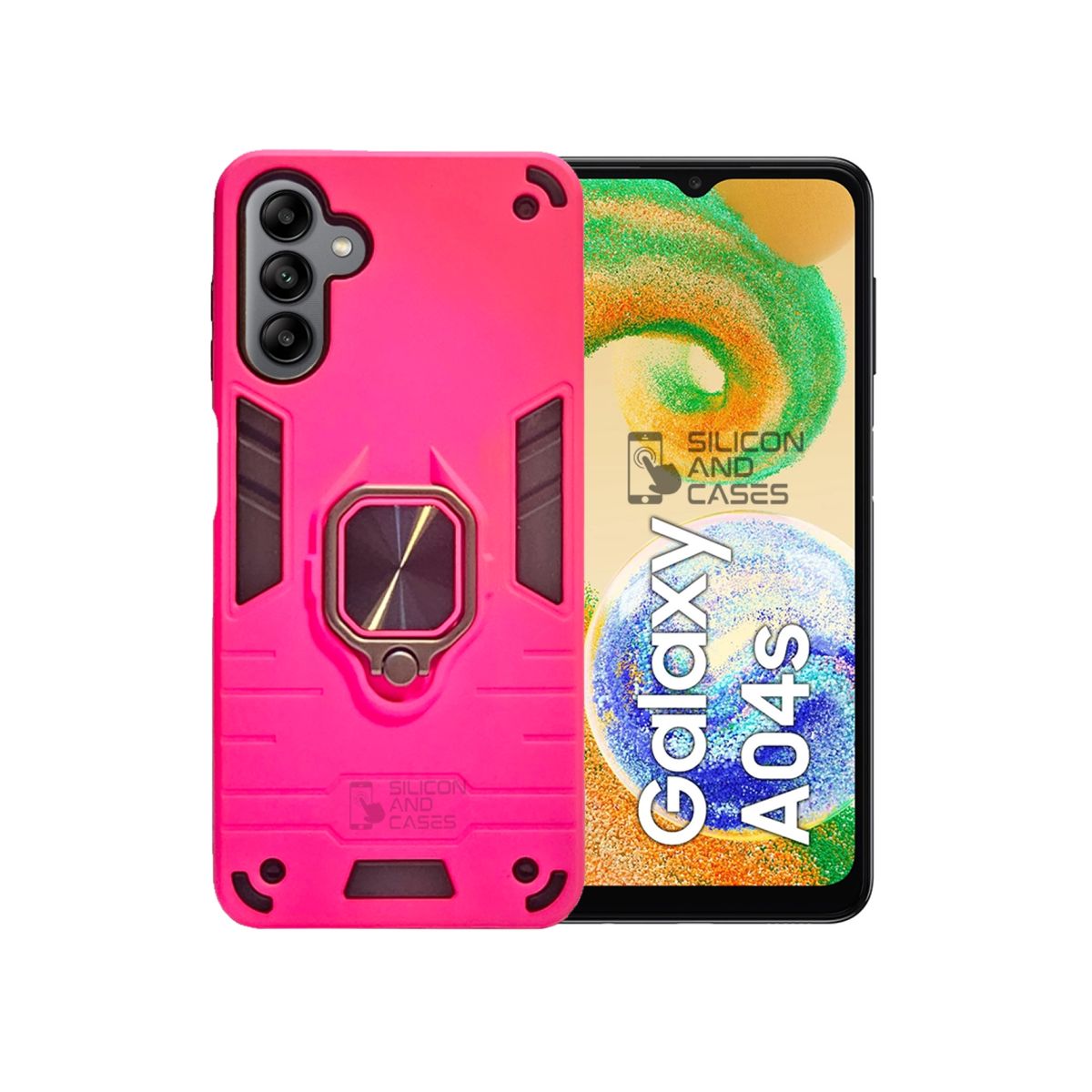 GENERICO - CARCASA ANILLO ANTIGOLPE PARA CELULAR SAMSUNG A04S COLOR FUCSIA