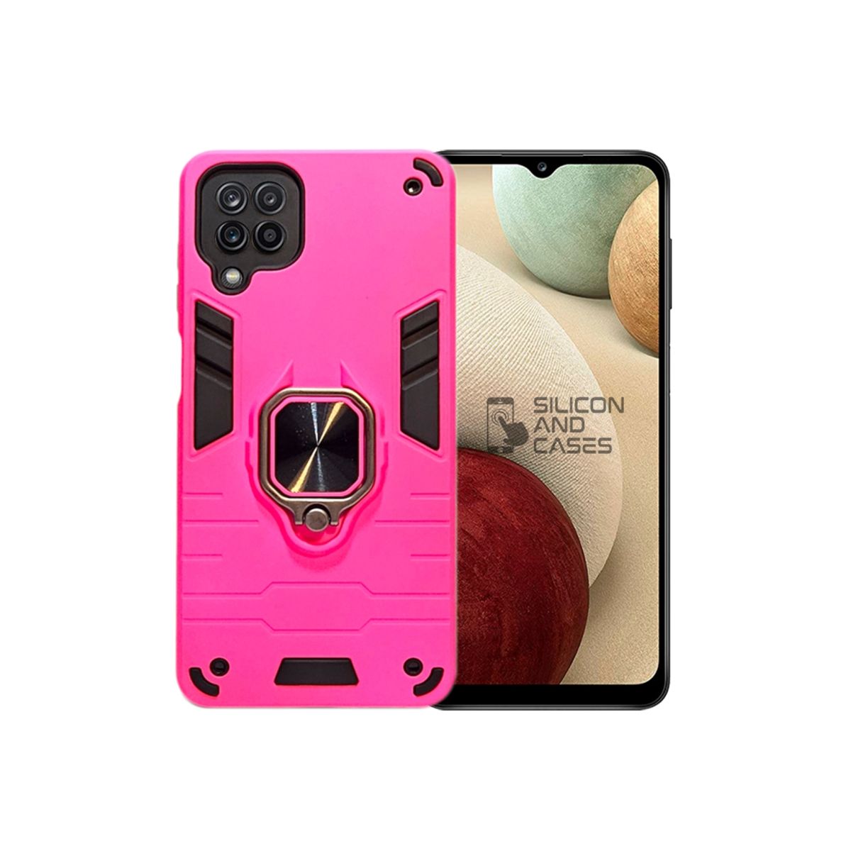 GENERICO - CARCASA ANILLO ANTIGOLPE PARA CELULAR SAMSUNG A12 COLOR FUCSIA