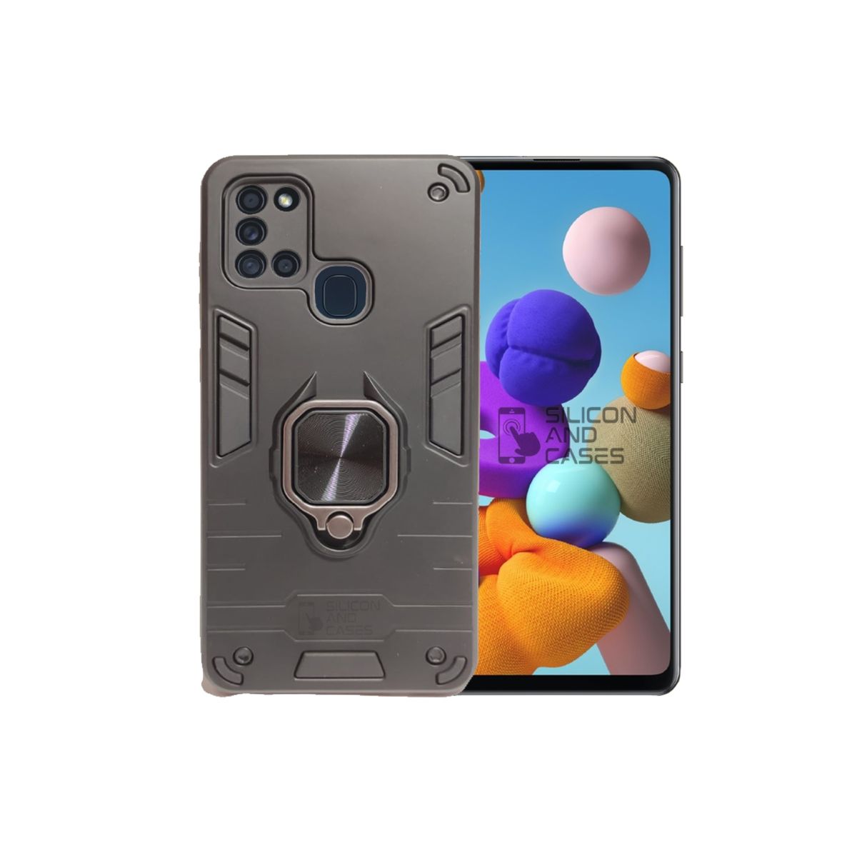 GENERICO - CARCASA ANILLO ANTIGOLPE PARA CELULAR SAMSUNG A21S COLOR NEGRO