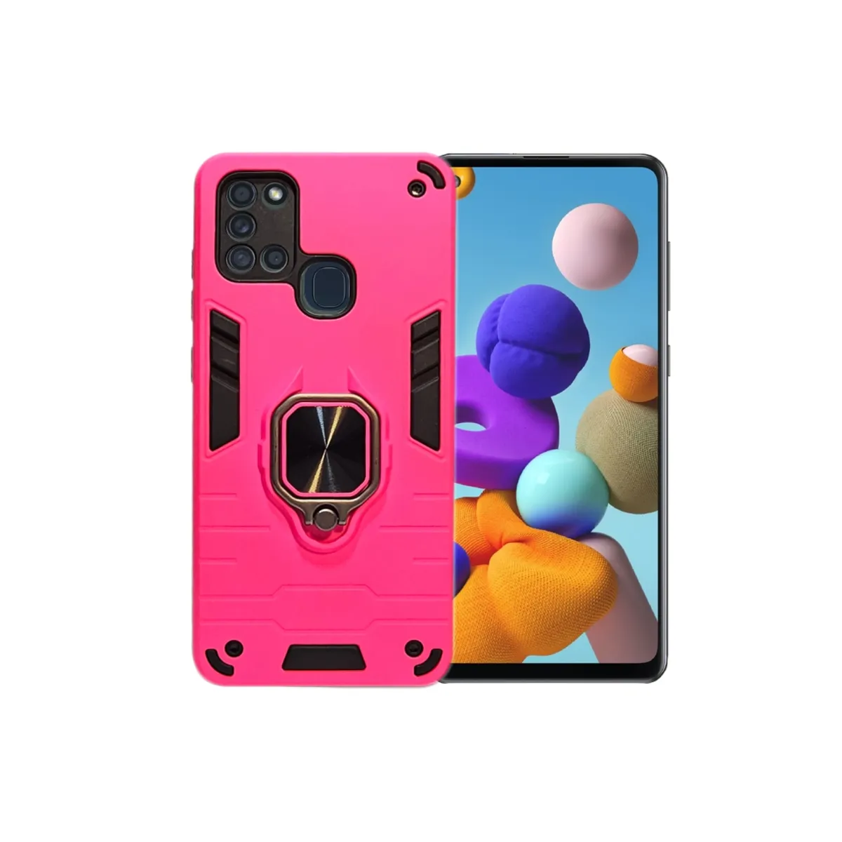 GENERICO - CARCASA ANILLO ANTIGOLPE PARA CELULAR SAMSUNG A21S COLOR FUCSIA