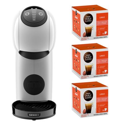 Dolce Gusto Cafetera Genio S White + Cápsulas Lungo X3 Cajas