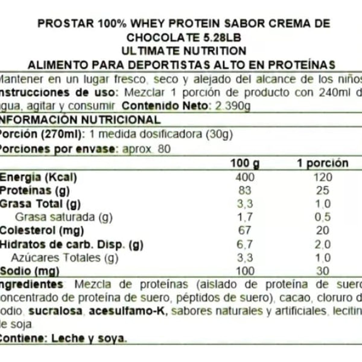 ULTIMATE NUTRITION - Suplemento Ultimate Nutrition Prostar Whey Sabor Chocolate Créme De 239kg
