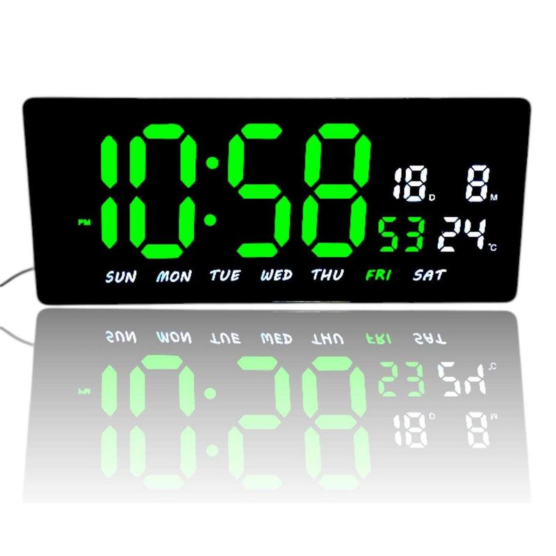 GEN - Reloj Digital Luz Led Pared Mural Iluminado Luminoso Fecha Temperatura