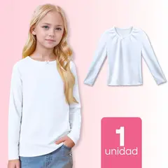 UTILISIMO - Camiseta Algodón Manga Larga Polera Niña Primera Capa Blanca