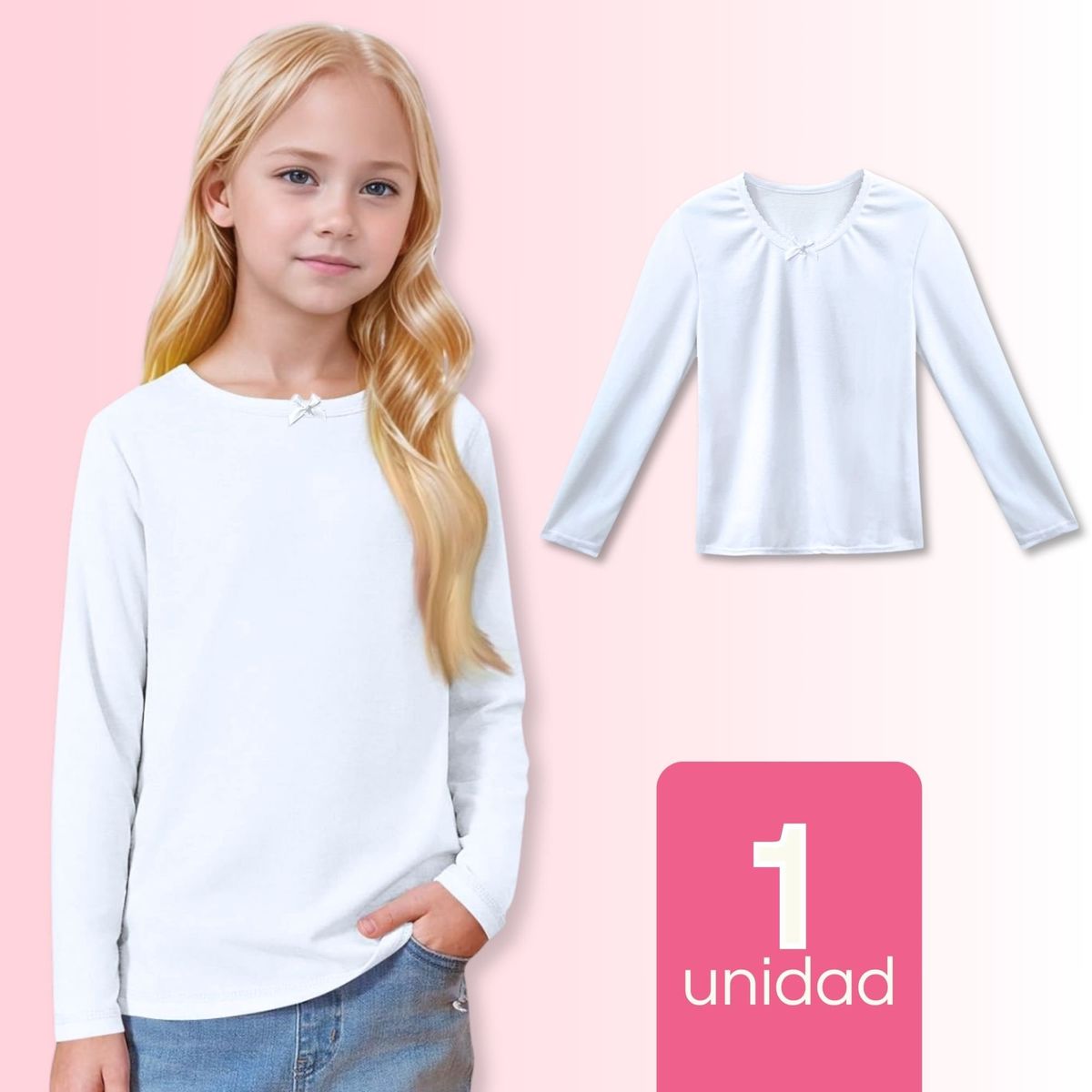 UTILISIMO - Camiseta Algodón Manga Larga Polera Niña Primera Capa Blanca
