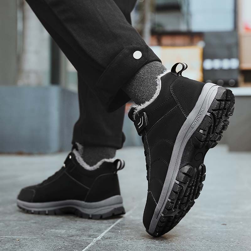 SHANDIAN Zapatillas botin de hombre trekking temico invierno Negro