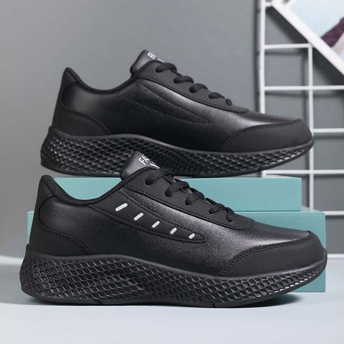 SHANDIAN - Zapatillas Deportivos PU Mujer Negro