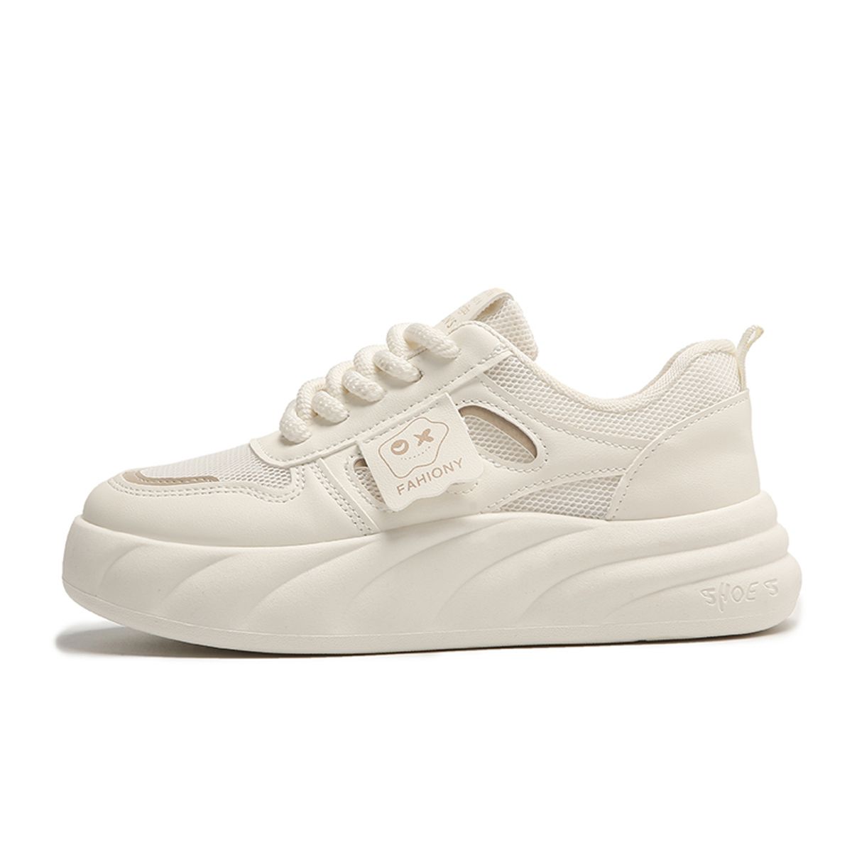 SHANDIAN - Zapatillas Plataforma Mujer Beige