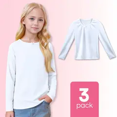 UTILISIMO - Pack 3 Camisetas Algodón Manga Larga Polera Niña Primera Capa Blanca