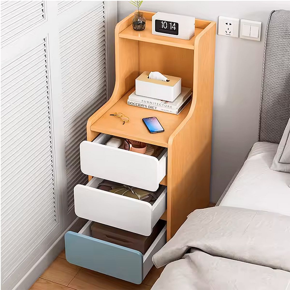 MUNDO ONLINE - Velador 2 Niveles 3 Cajones Tricolor 30x34x87