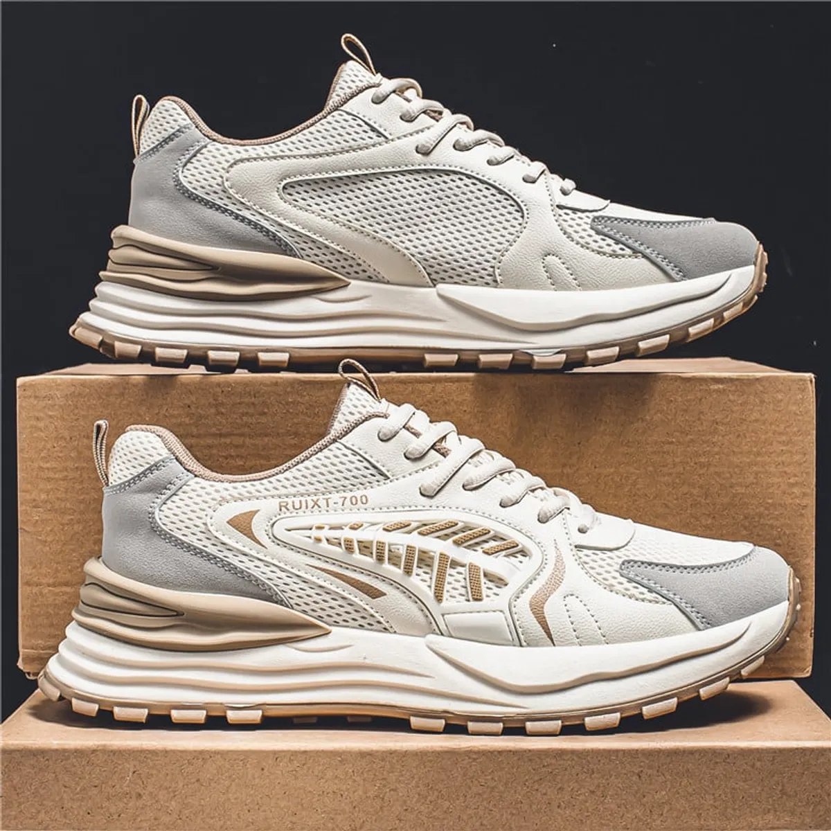 SHANDIAN - Zapatillas Air Running Hombre Beige