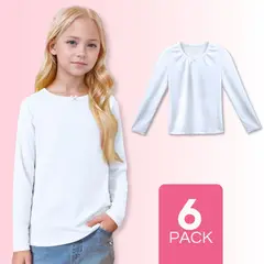 UTILISIMO - Pack 6 Camisetas Algodón Manga Larga Polera Niña Primera Capa Blanca