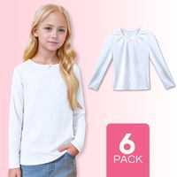 Pack 6 Camisetas Algodón Manga Larga Polera Niña Primera Capa Blanca