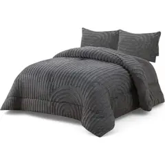 GENERICO - Cobertor De Invierno 2 Plazas + 2 Fundas Texturizado Lineas Gris Oscur