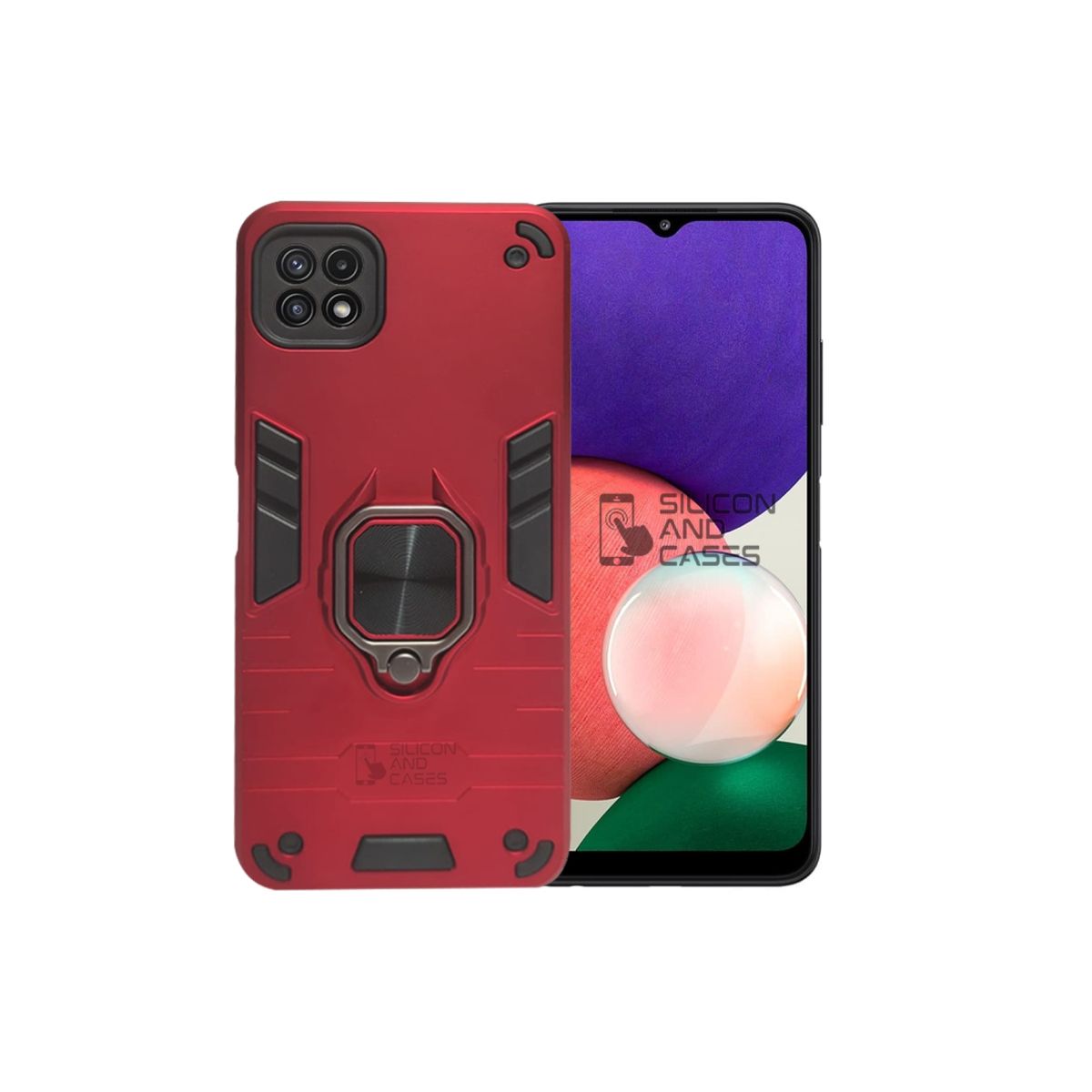 GENERICO - CARCASA ANILLO ANTIGOLPE PARA CELULAR SAMSUNG A22 5G COLOR ROJO