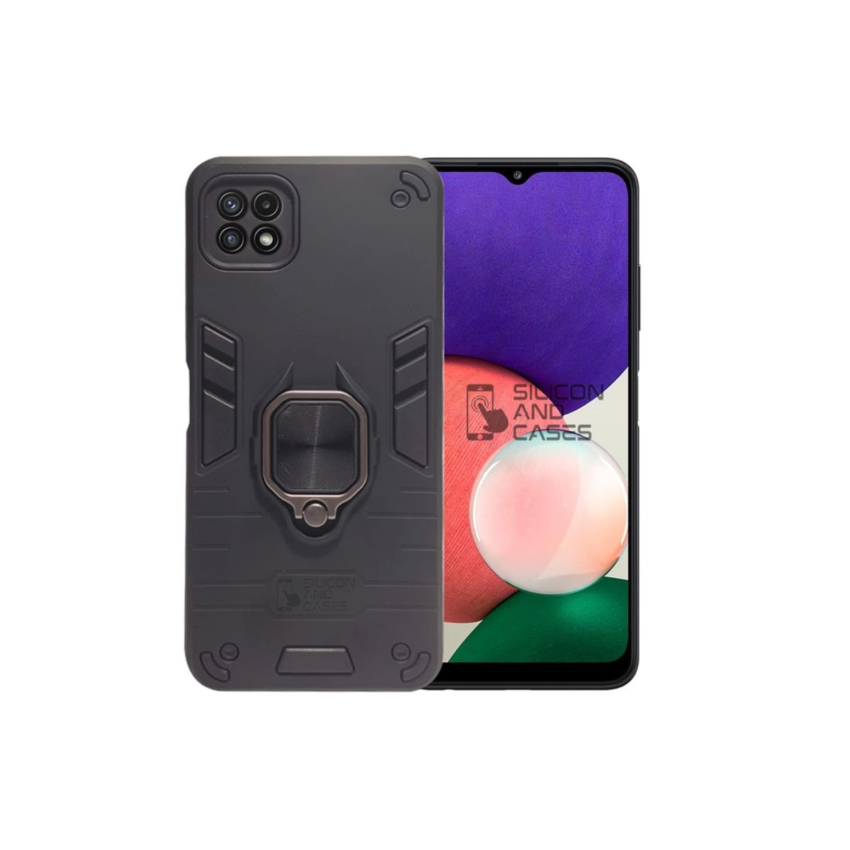 GENERICO - CARCASA ANILLO ANTIGOLPE PARA CELULAR SAMSUNG A22 5G COLOR NEGRO