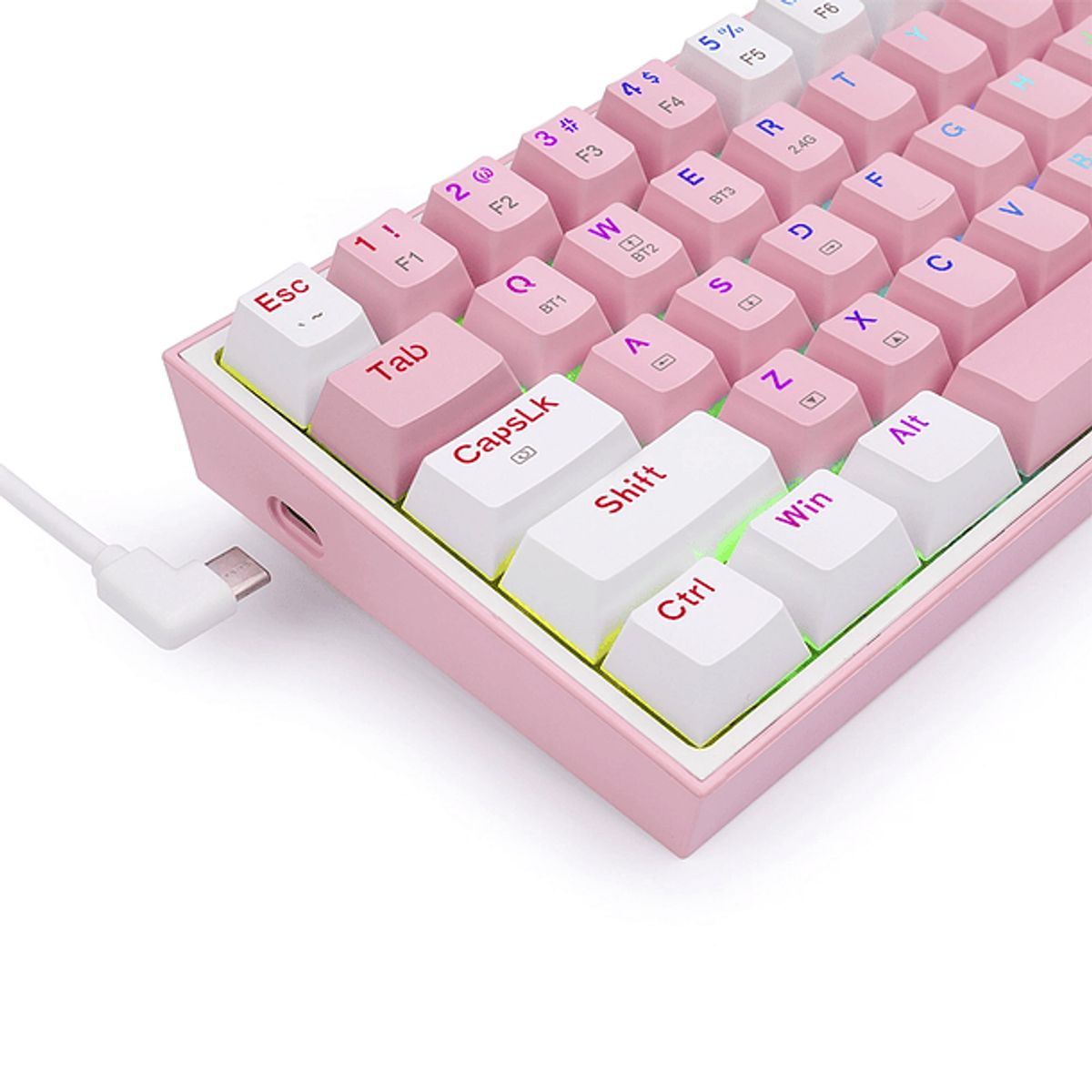 REDRAGON - Teclado Mecánico Redragon Fizz PRO K616-RGB inalámbrico, Color Rosado y Blanco, Sw Rojo (Es)