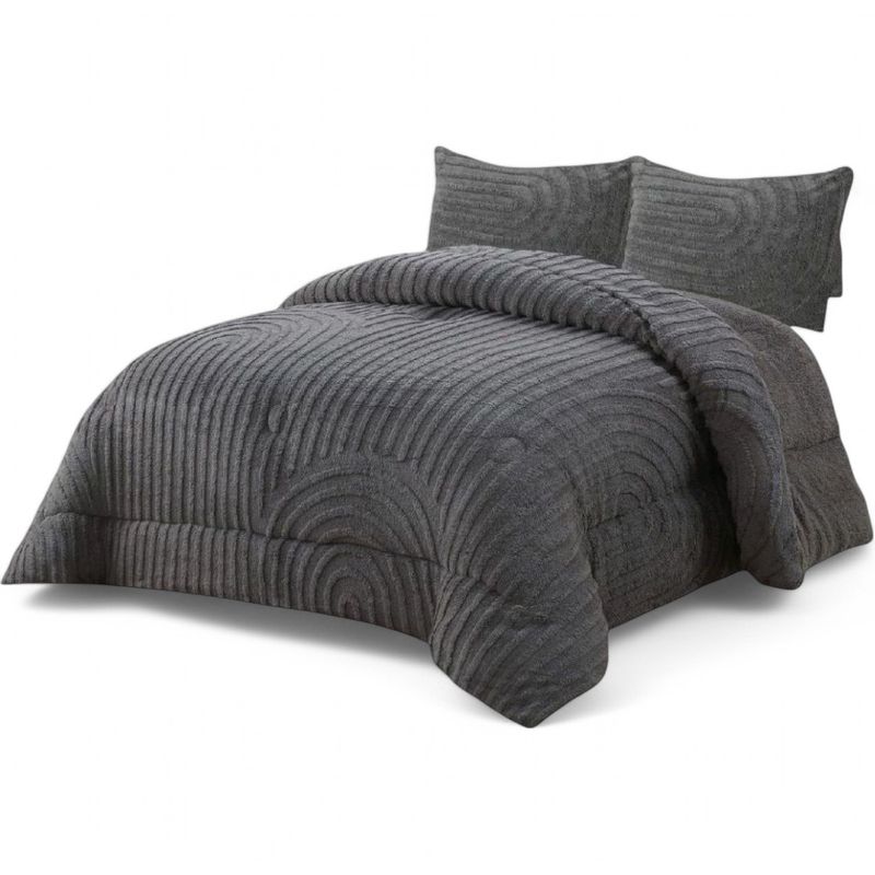 GENERICO - Cobertor De Invierno 2 Plazas+ 2 Fundas Texturizado Lineas Gris Oscuro