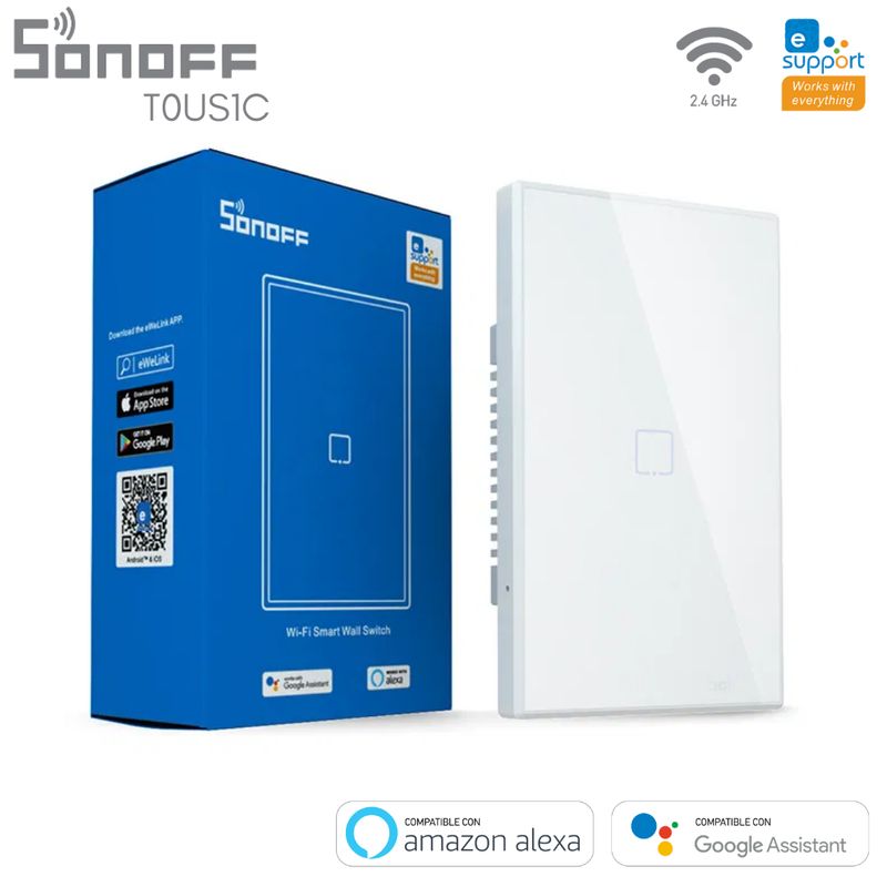 SONOFF - Interruptor de Pared Inteligente 1 Canal WIFI SONOFF T0US1C