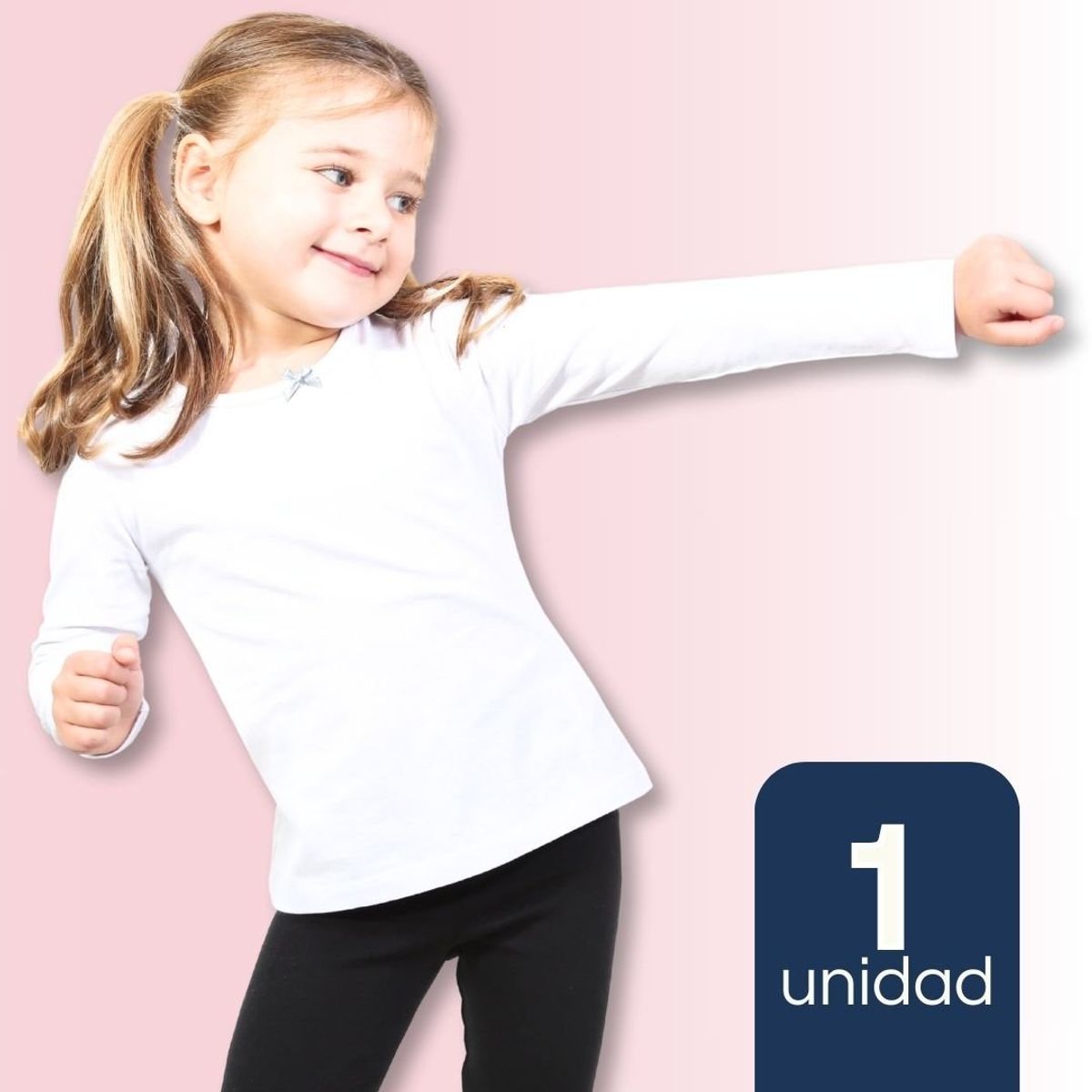 UTILISIMO - Camiseta Algodón Manga Larga Polera Niña Primera Capa Blanca